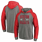 Houston Rockets Fanatics Branded Ash Antique Stack Tri Blend Raglan Pullover Hoodie Fyun,baseball caps,new era cap wholesale,wholesale hats